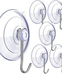 Suction Cup Hooks.6 PCS Clear Suction Cup for Glass Window Decor Shower Bathroom Glass Window Shower Kitchen. Reusable PVC Cups with Removable Stainless Hooks. Assorted (6)