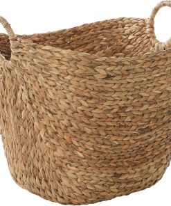 Deco 79 Seagrass Storage Basket. Large Woven Basket. 20 x 18 x 19. Brown | Handmade decorative and functional basket for storage with ring handles. baskets for organizing. room decor